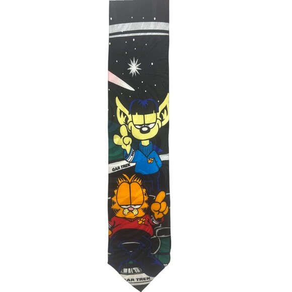Garfield Star Trek Necktie Odie Novelty Cartoon Tie Vtg 1980s 1990s Crossover - Picture 2 of 11